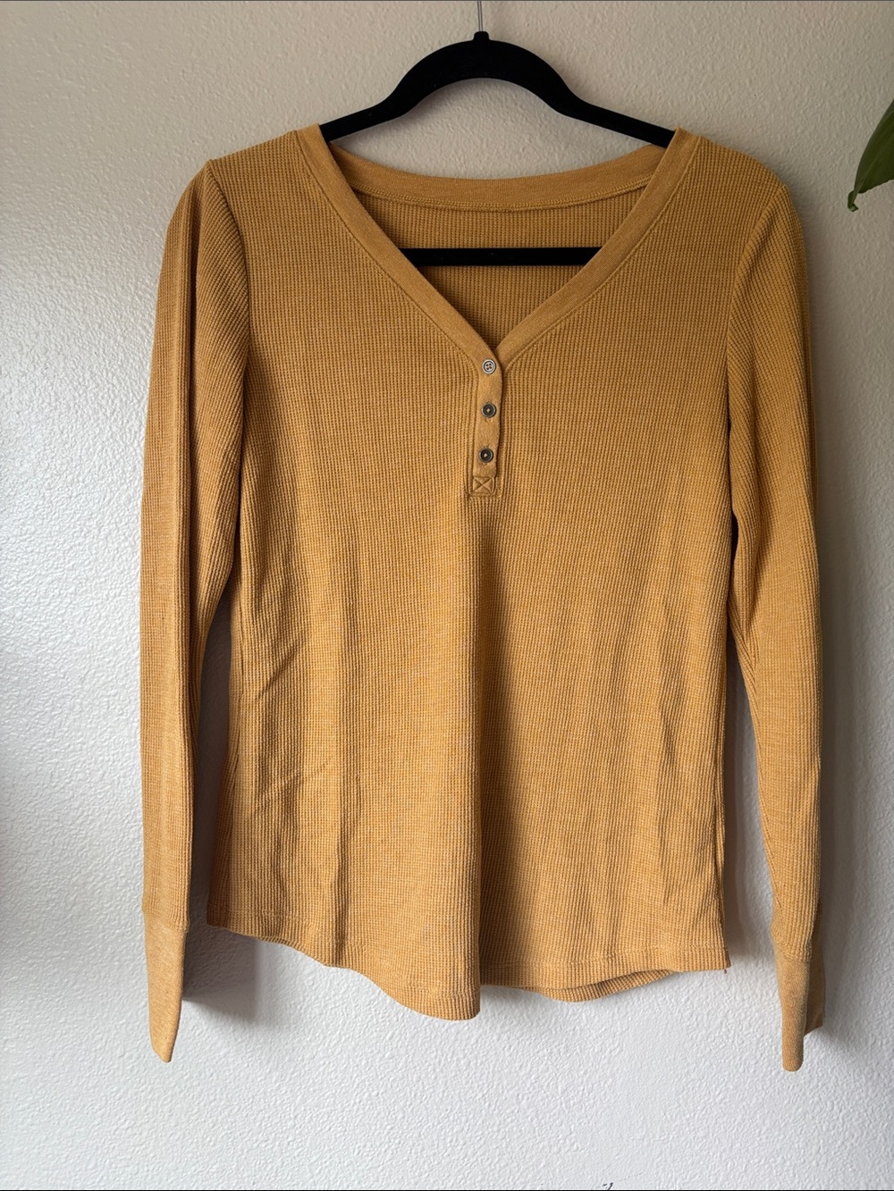 Mustard Long-Sleeve Henley Top - Women